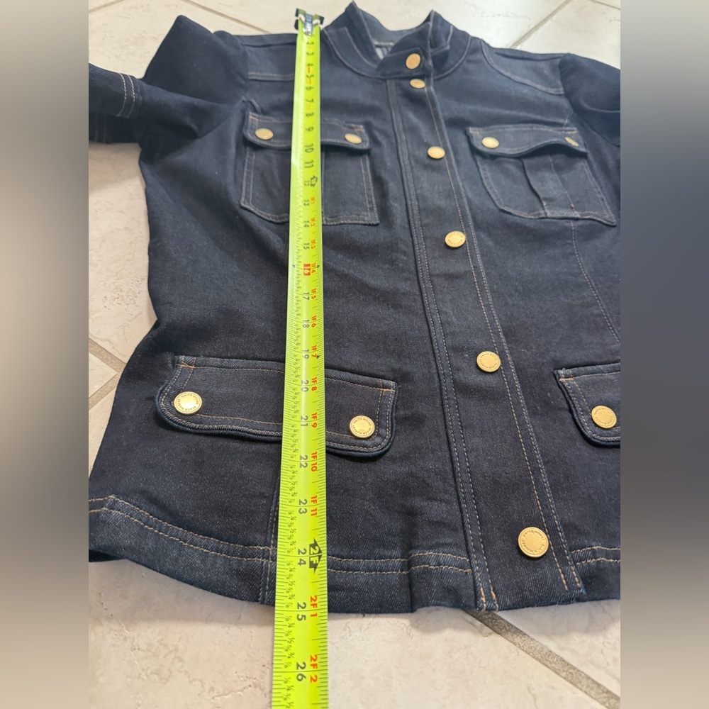 White House Black Market Denim Short Sleeve Zip Up Jacket Sz 14 - Picture 4 of 8